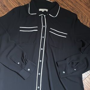 Loft Black Button-Up PJ Style Shirt